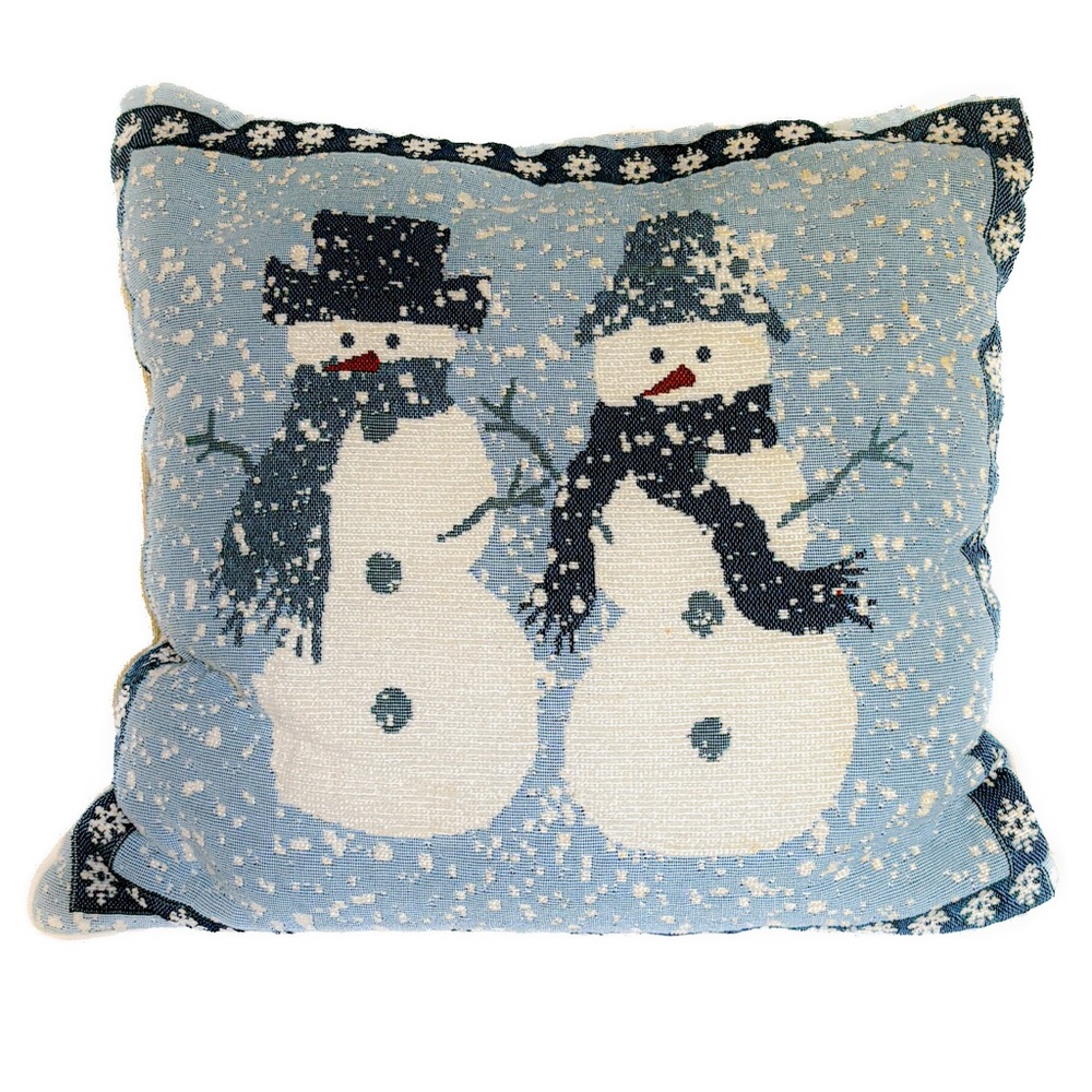 Snowman Holiday Decorative Pillow 17x17 – Blue & White Winter Christmas Accent